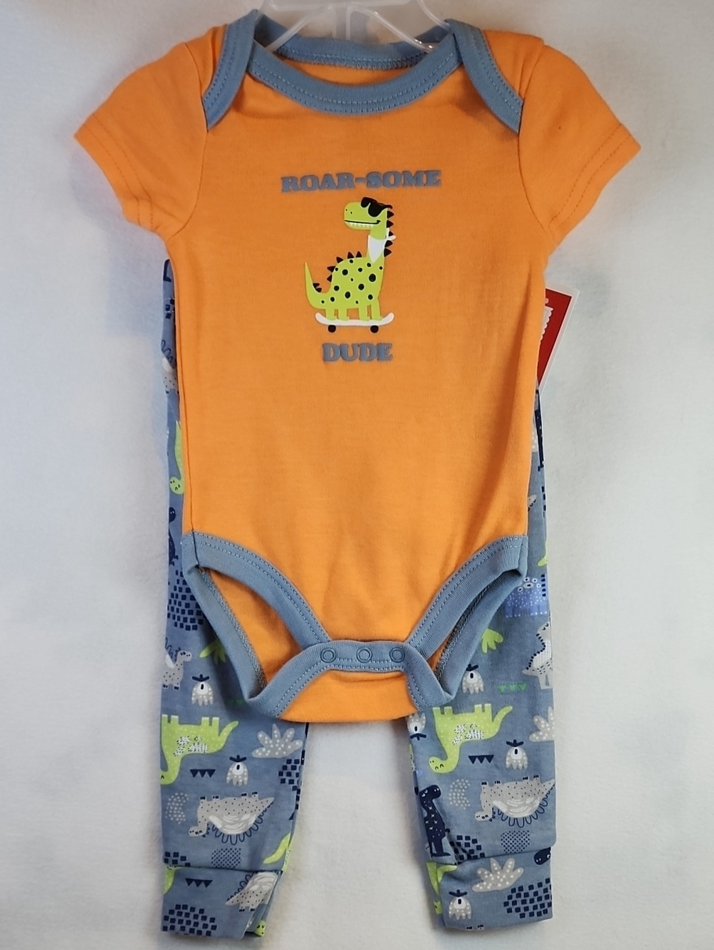 Kidgets Orange & Blue Dinosaur 'Roar-some Dude' Two-Piece Bodysuit Set